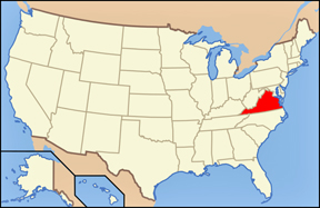 USA  map showing location of Virginia